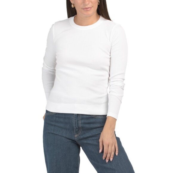 THEORY White Pima Cotton Blend Tiny Long Sleeve Tee - Picture 1 of 2